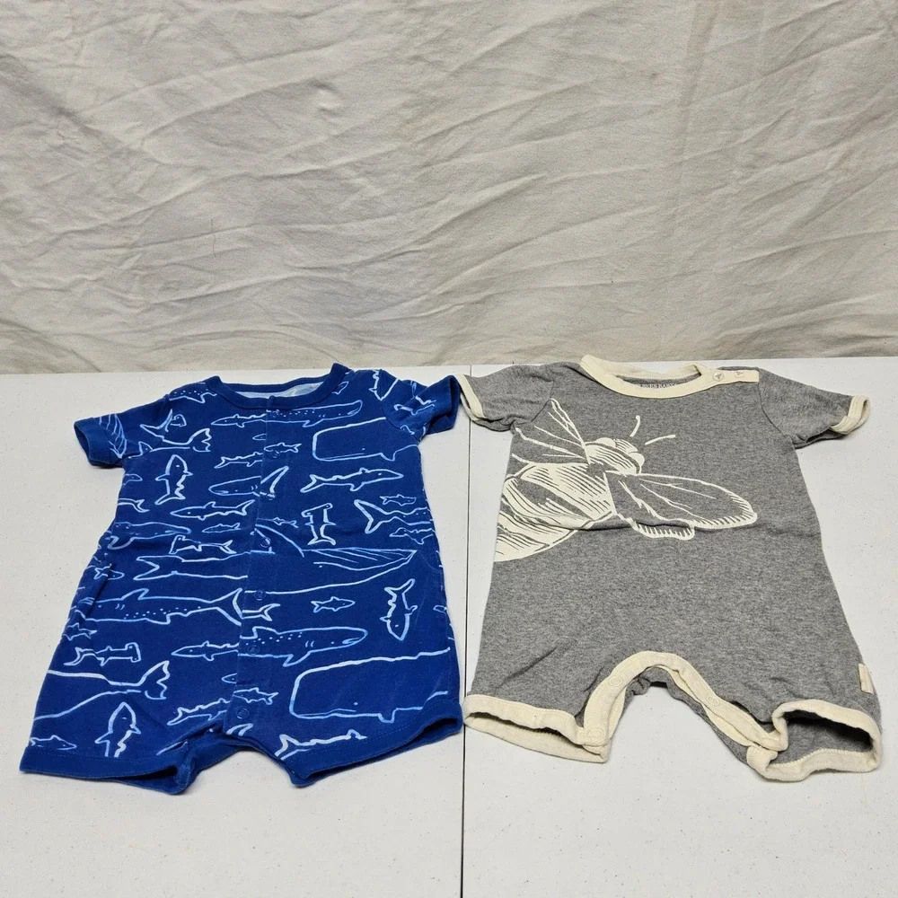 Carter's Burt's Bees Romper Bodysuit Lot Baby Boys 12M Blue Grey Dino Shark Bee